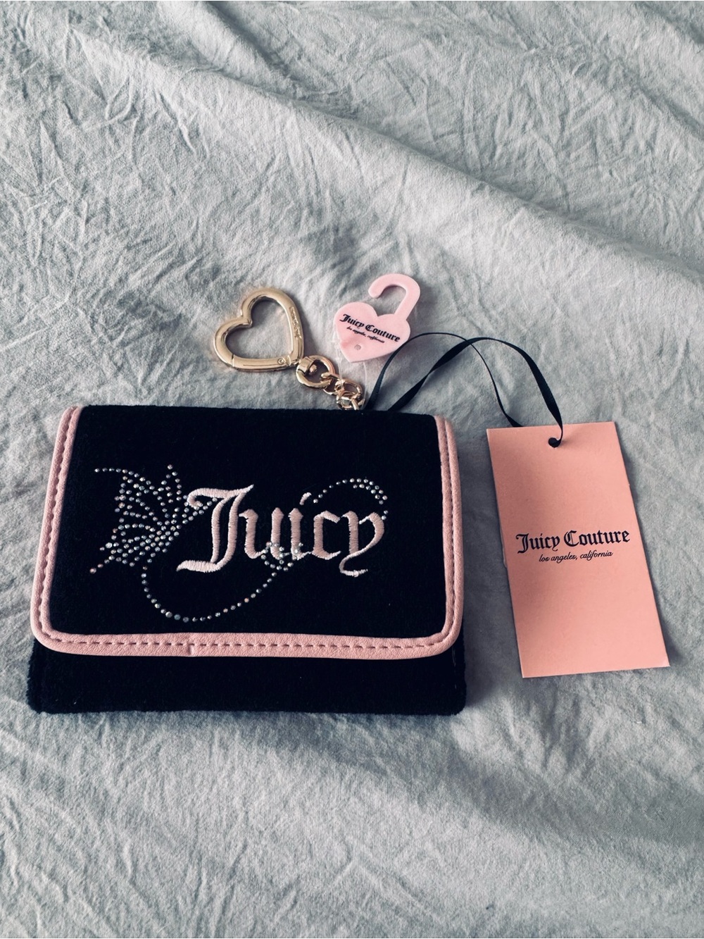 Juicy Couture "Wingin It" Black and Pink Wallet with Sparkly Butterfly